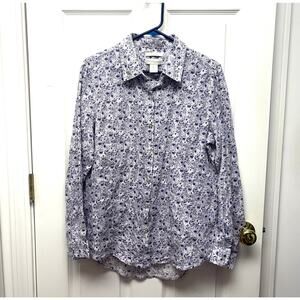 Cynthia Rowley Linen Blouse Purple White Foral Button Up Women’s Size M